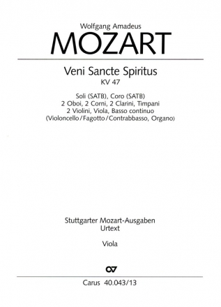 Veni sancte spiritus KV47 fr Soli, gem Chor und Orchester Viola