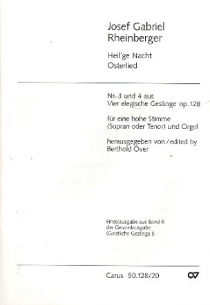 4 elegische Gesnge op.128 Band 2 fr hohe Stimme und Orgel Over, Berthold, ed