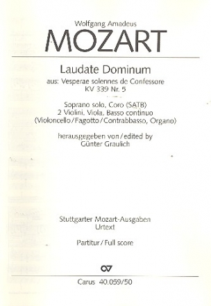 Laudate Dominum aus 'Vesperae solennes de confessore' KV339 Nr.5 fr Soli, gem Chor und Orchester Partitur