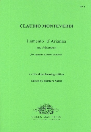 Lamento d'Arianna  (and Addendum) for soprano and bc