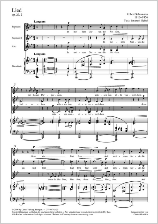 Lied op.29,2 fr Frauenchor und Klavier Singpartitur