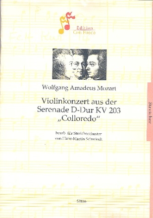 Violinkonzert aus der Serenade D-Dur KV203 fr Streichorchester Partitur und Stimmen