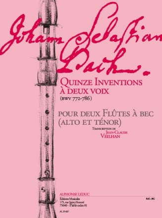 15 Inventions a deux voix BVW772-786 pour 2 Flutes a bec (alto et tenor)