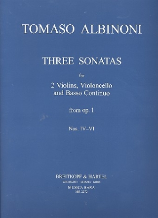 Sonate a tre op.1 Band 2 (Nr.4-6) fr 2 Violinen, Violoncello und Bc Partitur und Stimmen