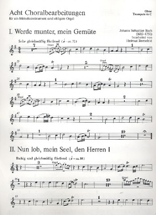 8 Choralvorspiele nach Kantatenstzen fr Melodieinstrument und obligate Orgel Oboe/Trompete in C