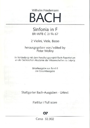 Sinfonia F-Dur BRWFBC2/FK67 fr 2 Violinen, Viola und Bc Partitur (Bc nicht ausgesetzt)