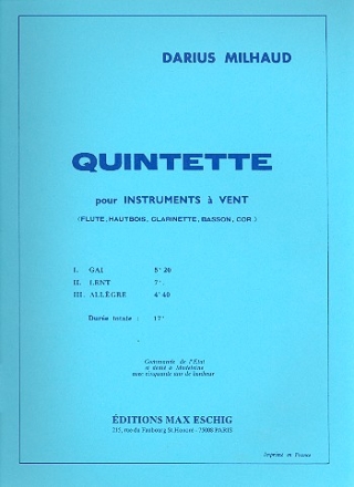 Quintette pour flute, hautbois, clarinette, basson et cor parties