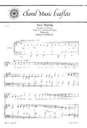 Ave Maria for unison chorus (treble voices) and organ score