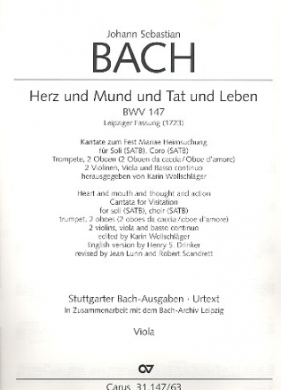 Herz und Mund und Tat und Leben Kantate Nr.147 BWV147 (Leipziger Fassung) Viola