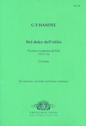 Nel dolce dell'oblio HWV134 for soprano, recorder and Bc score and parts (Bc realized)