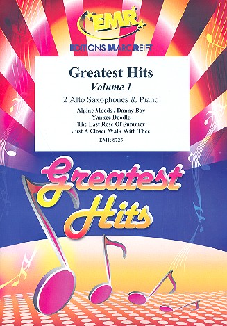 Greatest Hits vol.1: for 2 alto saxophones and piano (percussion ad lib) score and parts