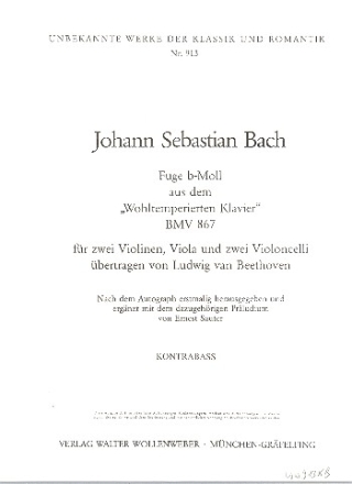 Fuge b-Moll BWV867 fr 2 Violinen, Viola und 2 Violoncelli (Kb ad lib.) Kontraba