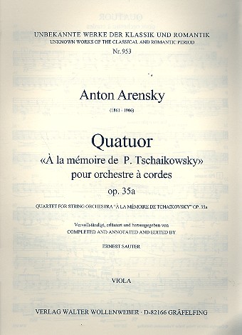 Quartett  la memoire de P. Tschaikowsky op.35a fr Streichorchester Viola