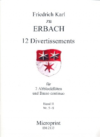 12 Divertissements Band 2 (Nr.4-8) fr 2 Altblockflten und Bc Partitur und Stimmen