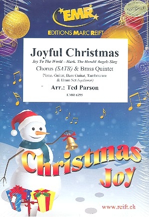 Joyful Christmas for mixed chorus and 5 brass instruments (rhythm group ad lib) score, instrumental parts and 20 chorus scores