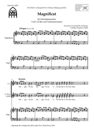 Magnificat fr Oberstimmenchor (SA ad lib.) und Tasteninstrument Partitur