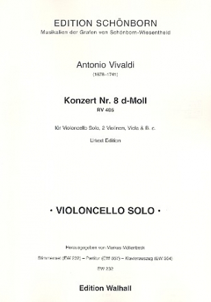 Konzert d-Moll Nr.8 RV405 fr Violoncello solo, 2 Violinen, Viola und Bc Stimmensatz