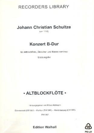 Konzert B-Dur fr Altblockflte, Streicher und Bc Stimmensatz (solo-2-2-1-2)