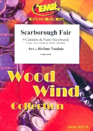 Scarborough Fair for 4 clarinets and piano (keyboard) (rhythm group ad lib) score and parts