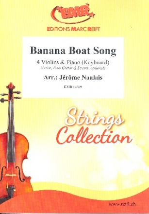 Banana Boat Song for 4 violins and piano (keyboard) (rhythm group ad lib) score and parts