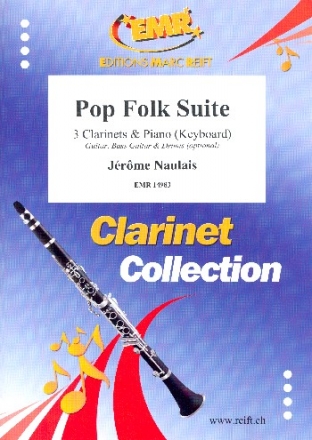 Pop Folk Suite for 3 clarinets and piano (keyboard) (rhythm group ad lib) score and parts