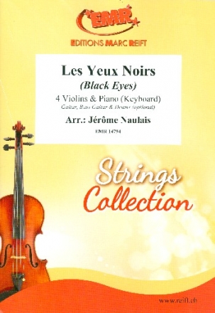 Les yeux noirs for 4 violins and piano (keyboard) (rhythm group ad lib) score and parts