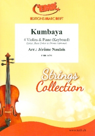 Kumbaya for 4 violins and piano (keyboard) (rhythm group ad lib) score and parts