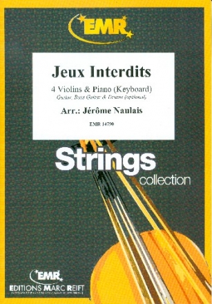 Jeux Interdits for 4 violins and piano (keyboard) (rhythm group ad lib) score and parts