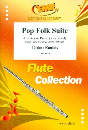 Pop Folk Suite for 4 flutes and piano (keyboard) (rhythm group ad lib) score and parts