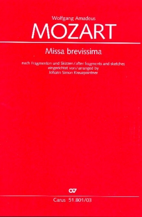 Missa brevissima fr Soli, gem Chor und Orchester Klavierauszug