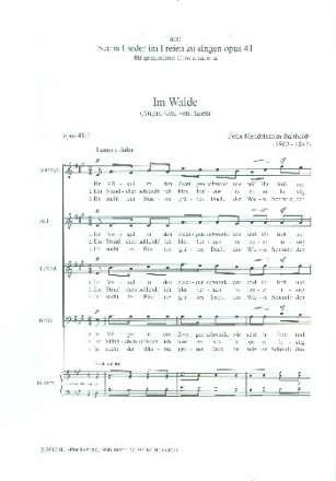 Im Walde op.41,1 fr gem Chor a cappella Partitur