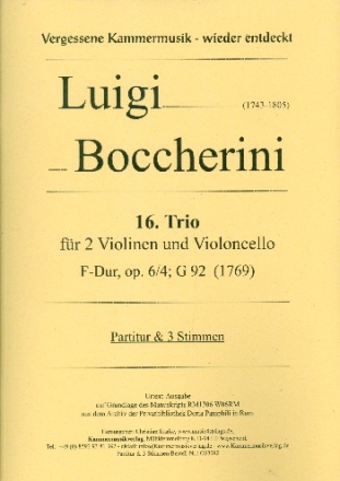 Trio F-Dur Nr.16 op.6,4 G92 fr 2 Violinen und Violoncello Partitur und Stimmen