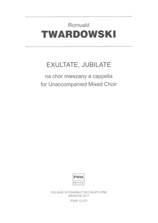 Exultate jubilate for unaccompanied mixed choir score