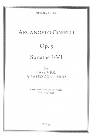 Sonata op.5 no.1-6 for bass viol and Bc score and parts (Bc not realised)