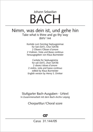 Nimm was dein ist und gehe hin Kantate Nr.144 BWV144 Chorpartitur