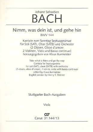 Nimm was dein ist und gehe hin Kantate Nr.144 BWV144 Viola