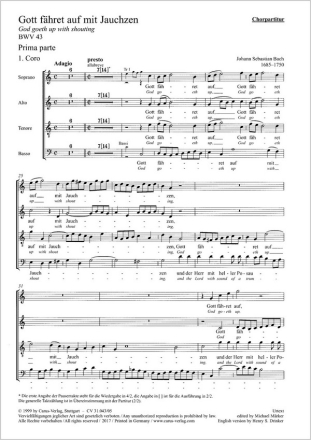 Gott fhret auf mit Jauchzen Soli SATB, Coro SATB, 2 Ob, 3 Tr, Timp, Str, Org CH CP