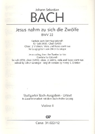 Jesus nahm zu sich die Zwlfe Kantate Nr.22 BWV22 Violine 2