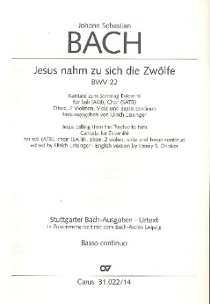 Jesus nahm zu sich die Zwlfe Kantate Nr.22 BWV22 Violoncello/Kontrabass/Fagott/Bc