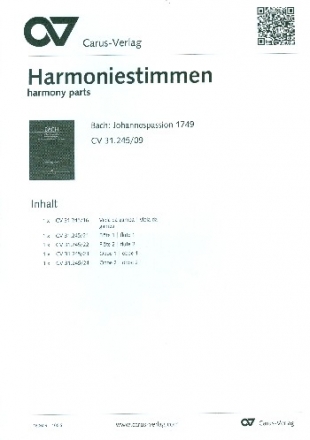 Johannespassion BWV245 (Fassung 4 von1749) fr Soli, gem Chor und Orchester Harmoniestimmen