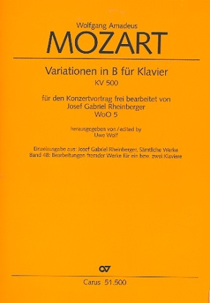 Thema mit Variationen in B KV500 fr Klavier