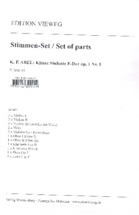 Kleine Sinfonie F-Dur op.1,5 fr Streichorchester und Bc (Blser ad lib) Stimmensatz (Streicher 3-3-1--2-3)