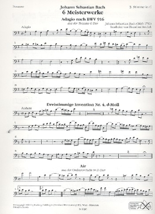 6 Meisterwerke fr variables (Schul-) Ensemble 3. Stimme in C (Bassschlssel fr Posaune in C)