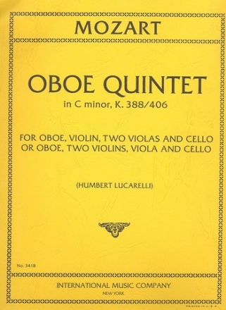 Quintet c minor KV 388 (406) for oboe, violin, 2 violas and violoncello parts