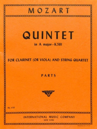 Quintett a major for clarinet in a (or viola) and string quartet