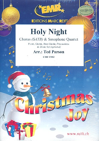 Holy Night for mixed chorus and 4 saxophones (rhythm group ad lib) score and parts (incl. 20 chorus scores)