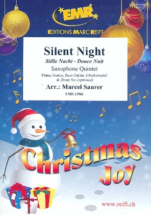 Stille Nacht fr 5 Saxophone (Klavier, Gitarre und Percussion ad lib) Partitur und Stimmen