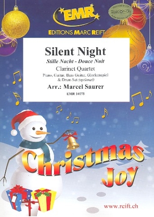 Silent Night fr 4 Klarinetten (Klavier, Gitarre und Percussion ad lib) Partitur und Stimmen