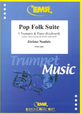 Pop Folk Suite for 3 trumpets and piano (rhythm group ad lib) score and parts