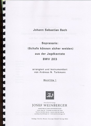 Schafe knnen sicher weiden BWV203 fr Sopran, Oboe solo und Instrumente Blockflte 1 und 2,  Archivkopie